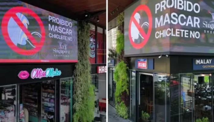 Singapura Shopping, em Caldas Novas, proíbe mascar chiclete dentro do centro comercial, medida inspirada em Singapura que gerou polêmica nas redes sociais