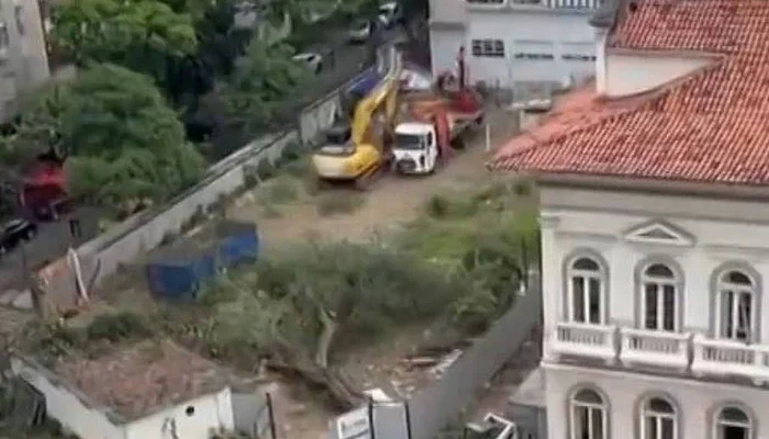 Derrubada de 71 árvores no Flamengo, moradores protestam contra obras no terreno do antigo Colégio Bennett, Ministério Público investiga licenças e compensações