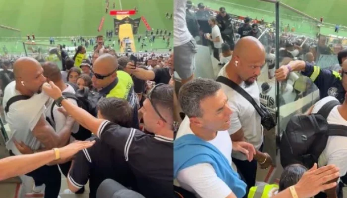 Felipe Melo é hostilizado por torcedores do Corinthians na final da Supercopa; Denílson intervém e segura ex-jogador