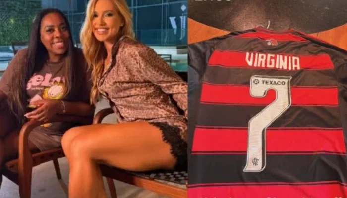 Virginia Fonseca ganha camisa oficial do Flamengo da sogra de Vini Jr. e comemora em família a paixão pelo Rubro-Negro