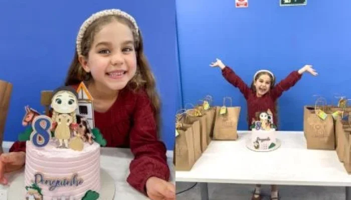 Atriz mirim Maya Dias celebra 8 anos com festa temática da Denguinho nos estúdios da Globo